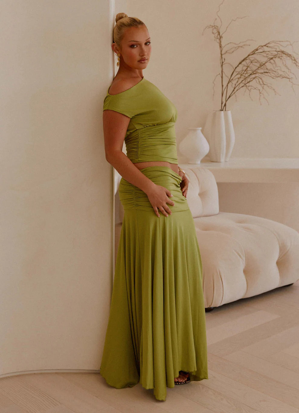 Olive Ruched Set