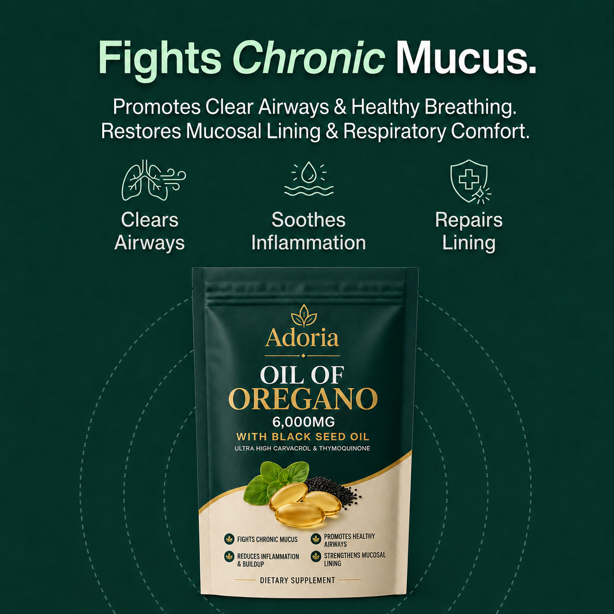 ADORIA OREGANO & BLACK SEED OIL - CLEARS CHRONIC MUCUS BUILDUP